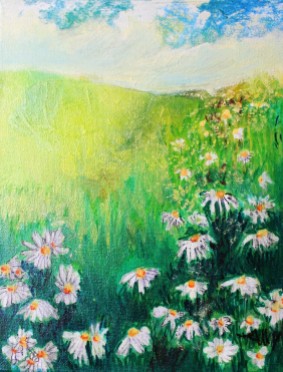 "Daisies" 10"x 8"x ½" Inks on Streched Canvas